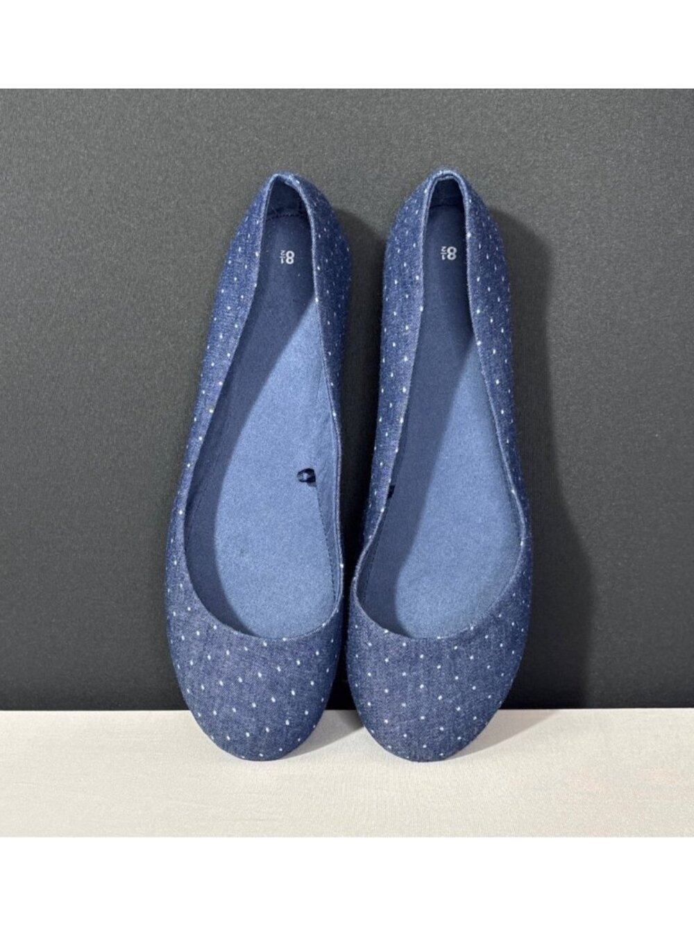 Blue Polka Dot Womens Flat Shoes Size 8.5 Slip-On Casual Ballerina Ballet Flats - Picture 4 of 8